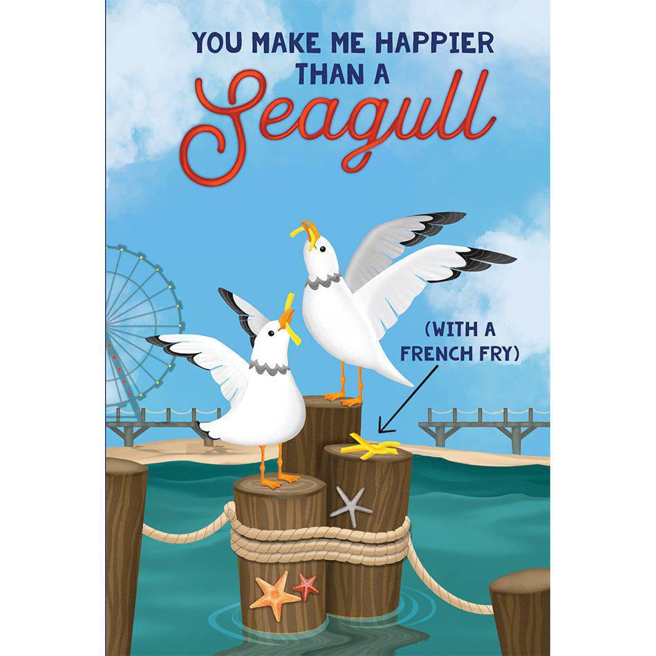French Fry Seagull birthday friendship card from Pictura featuring a whimsical seagull holding fries, perfect for celebrating friends.